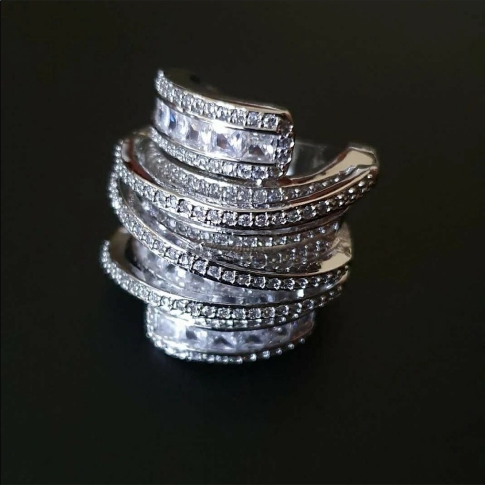 Simulated Diamonds Stamped 925 Platinum Plated Size 11 - Picture 2 of 2